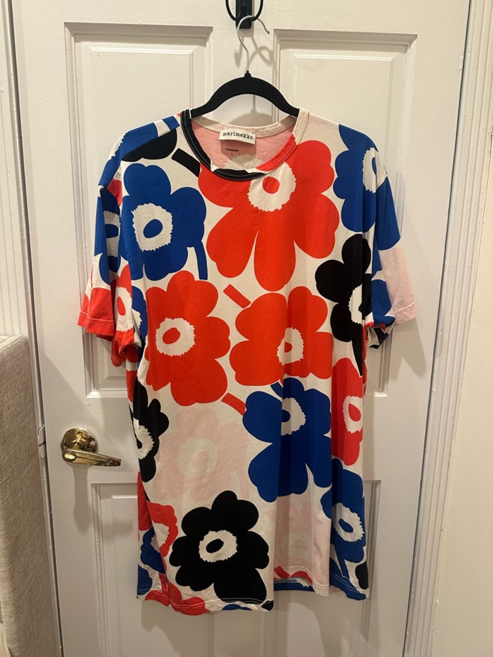 Marimekko Bold Red, Blue, Black Floral Tee Dress